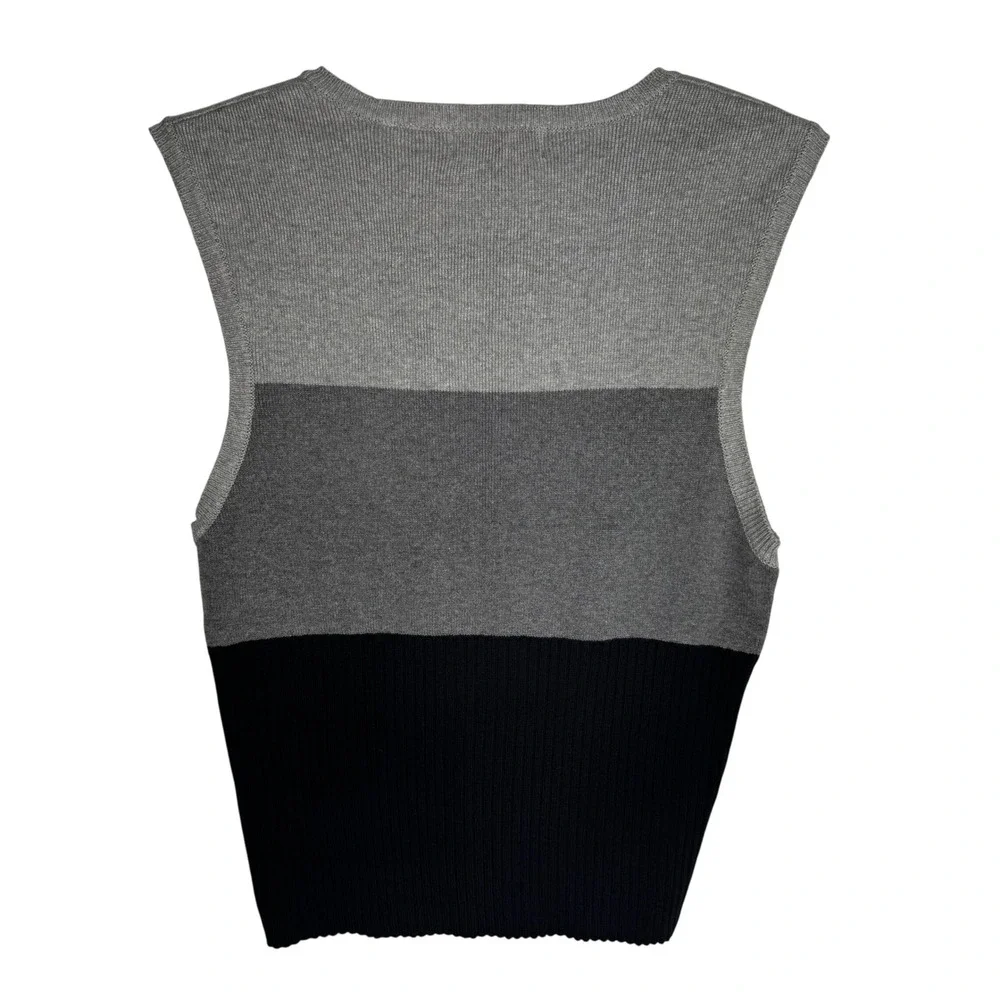 Vintage Y2K Preppy Twee Striped Sweater Vest Express Bleus Sz Med Black and Grey